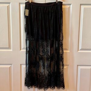 Forever 21 Black Sheer Lace Maxi Skirt/Skort